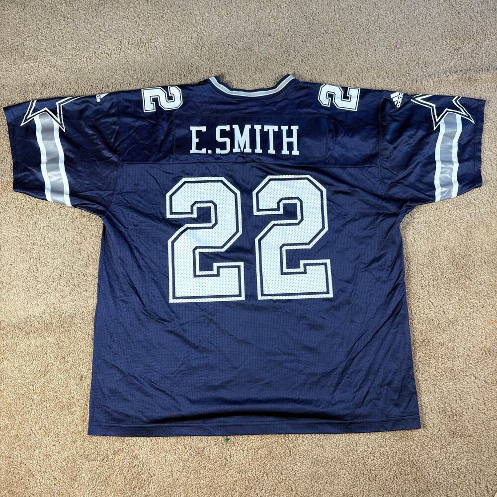 Vintage 90s Adidas Dallas Cowboys Emmitt Smith #22 Blue Jersey Men’s Sz 2XL